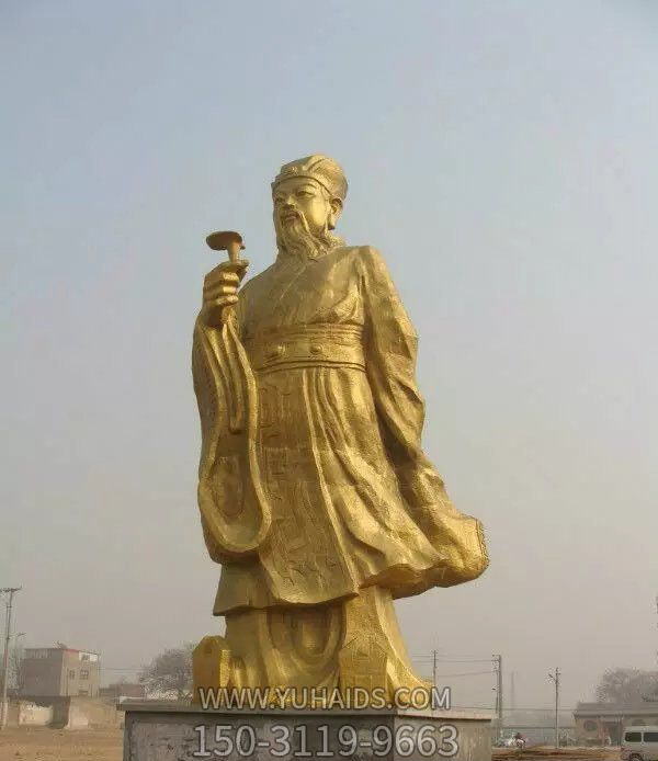 醫(yī)學院廣場站姿拿藥名醫(yī)李時珍鍍金玻璃鋼雕塑