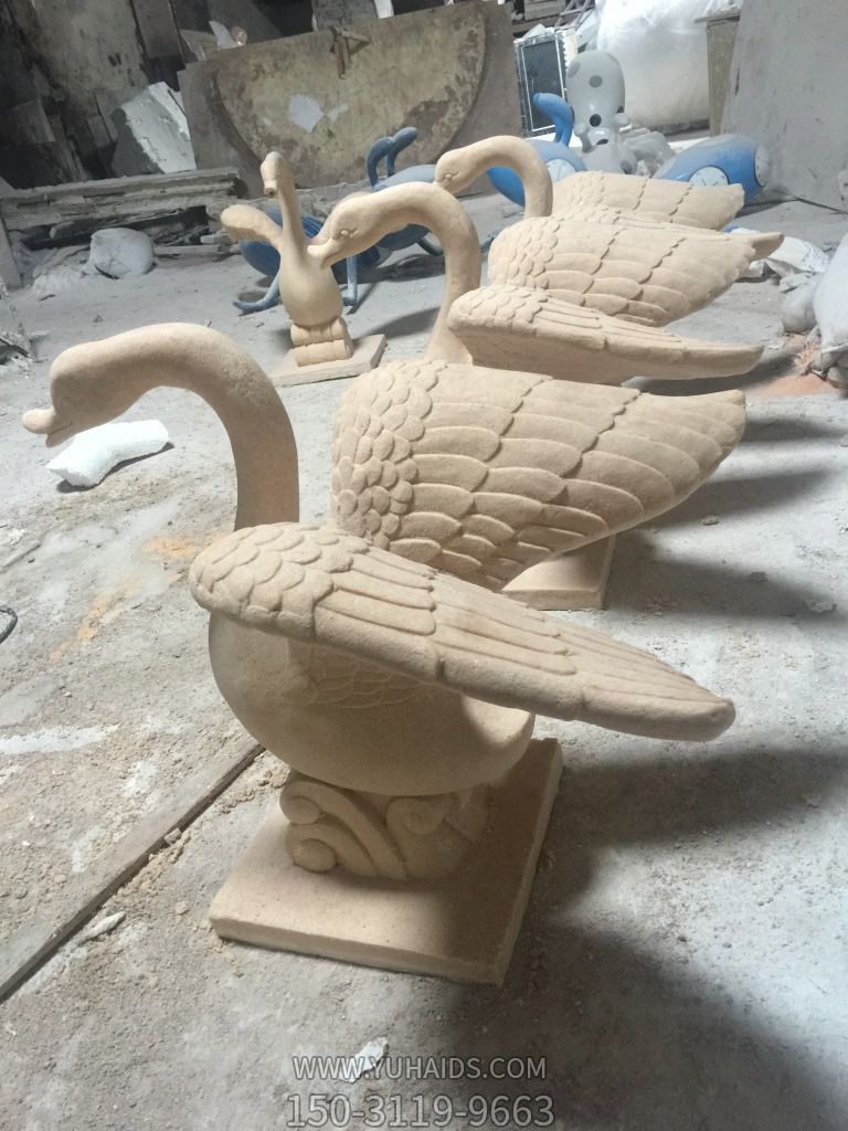 公園廣場(chǎng)大理石切割工藝創(chuàng)意天鵝雕塑