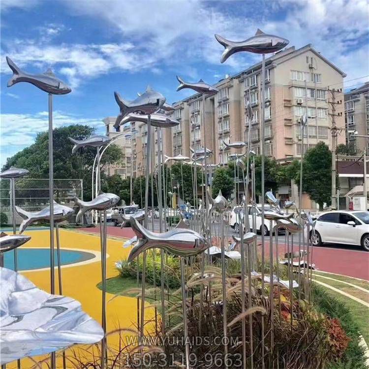 城市廣場(chǎng)戶外裝飾抽象不銹鋼魚(yú)群雕塑