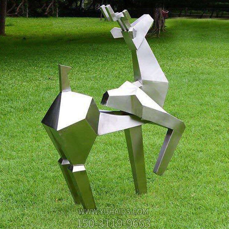 塊面鹿，抽象不銹鋼梅花鹿雕塑