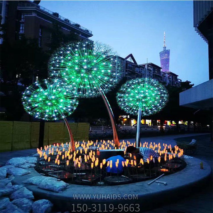 不銹鋼燈光蒲公英城市街道亮化景觀(guān)雕塑