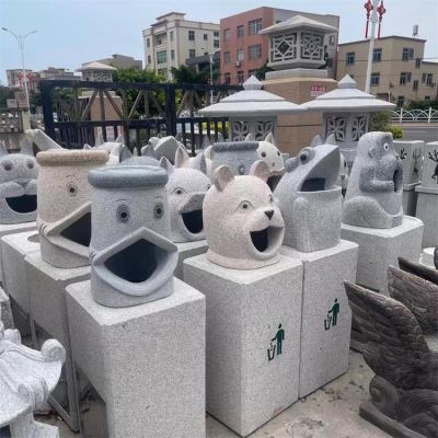 公園戶(hù)外花崗巖浮雕卡通動(dòng)物垃圾桶雕塑