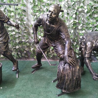 割稻子，玻璃鋼仿銅農耕人物雕塑