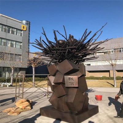 公司企業(yè)擺放玻璃鋼仿銅筑巢誠信抽象標(biāo)識(shí)景觀雕塑