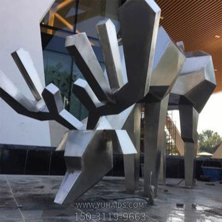 不銹鋼抽象幾何園林廣場(chǎng)抽象動(dòng)物幾何鹿雕塑