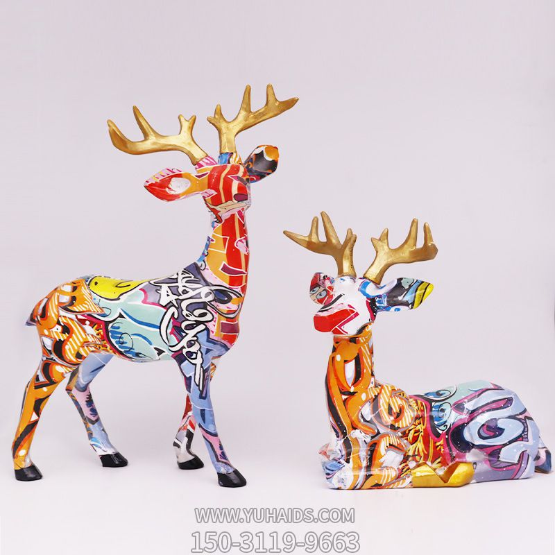 商場創(chuàng)意玻璃鋼彩繪裝飾品擺件鹿雕塑