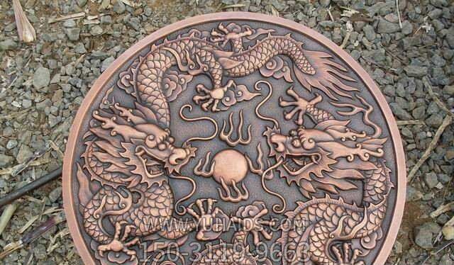 室內(nèi)裝飾品銅雕浮雕圓盤(pán)上的臥龍雕塑