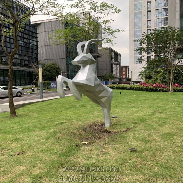 戶(hù)外花園不銹鋼幾何花園景觀鹿雕塑