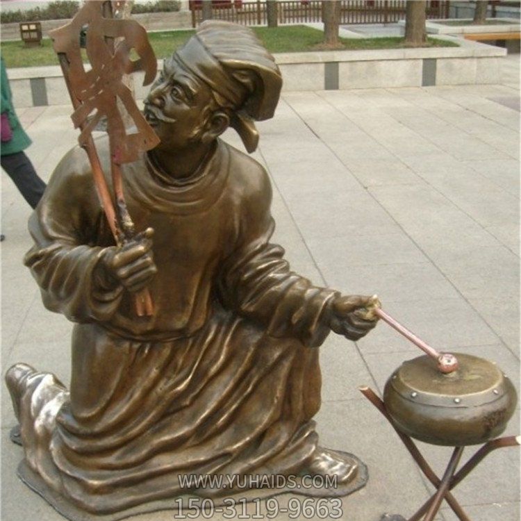 公園戶外廣場(chǎng)玻璃鋼仿銅表演皮影戲民俗人物小品雕塑