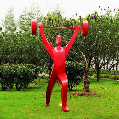 玻璃鋼噴漆舉重人物，抽象體育人物雕塑
