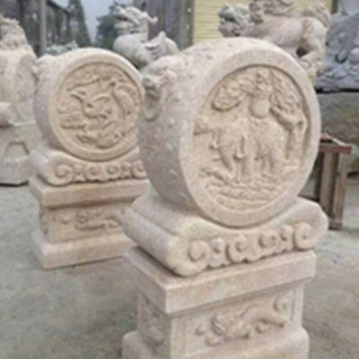 庭院門(mén)口一對(duì)大理石石雕抱鼓石雕塑