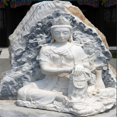 石雕觀音，漢白玉大理石浮刻觀世音菩薩