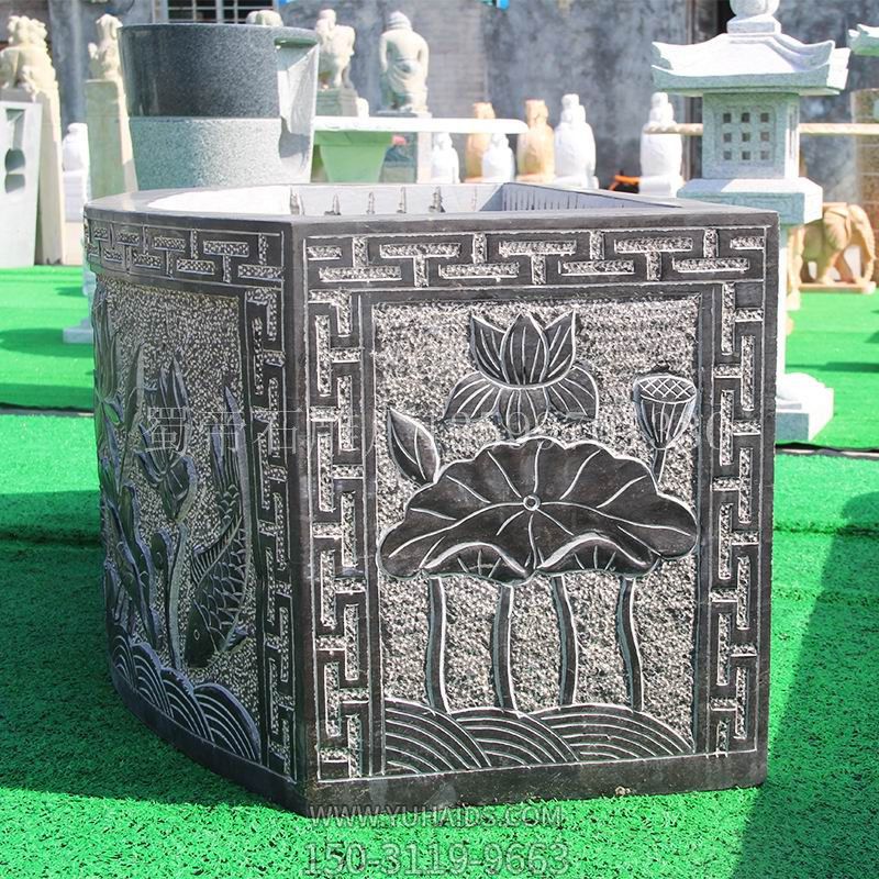 雕魚缸花盆青石仿古室內(nèi)養(yǎng)魚池庭院裝飾水缸老石槽雕塑