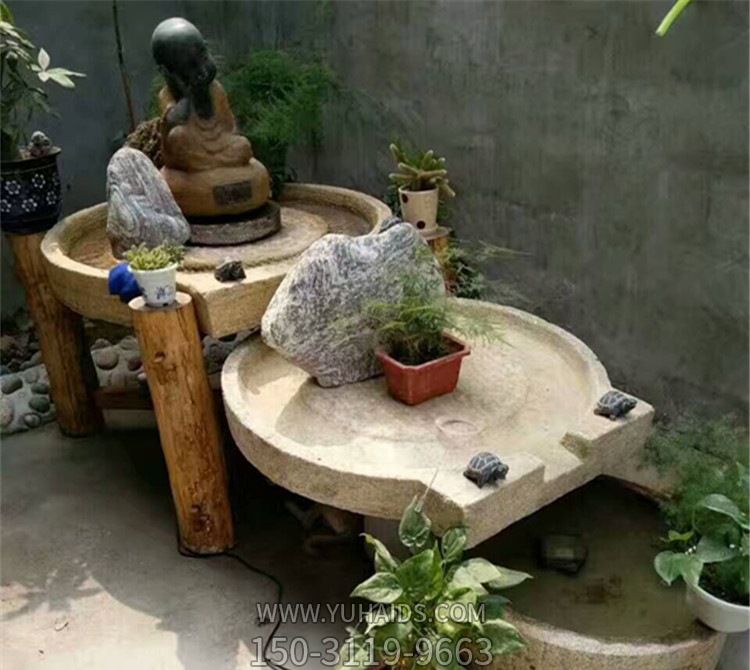 別墅室外石雕舊石槽流水?dāng)[件舊石槽石盆流水魚(yú)缸擺件_4232雕塑