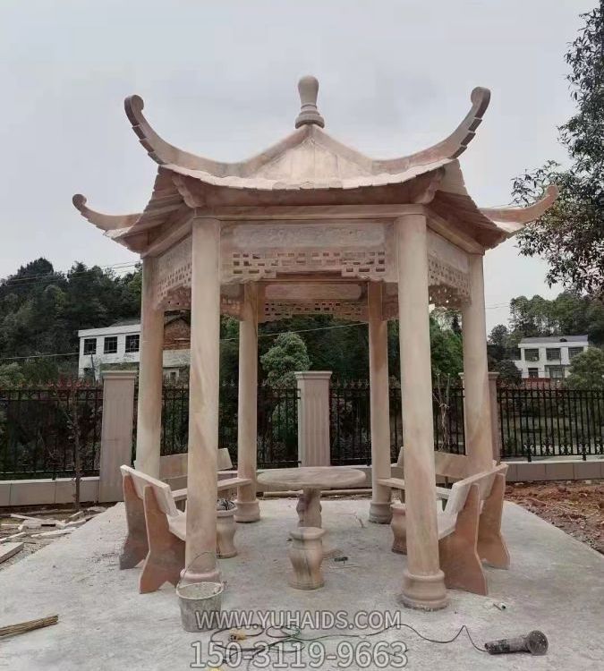 石材長(zhǎng)廊公園別墅中式庭院欄桿六角亭雕塑