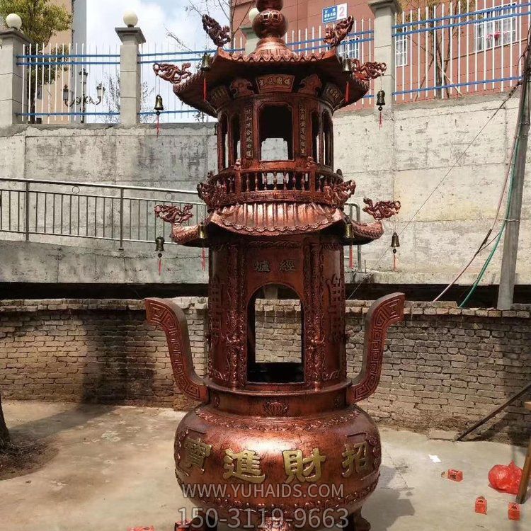 圓形，多層，鑄銅焚香爐雕塑
