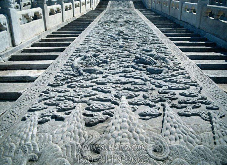 寺廟臺階大型石浮雕，祥云、龍石刻浮雕雕塑