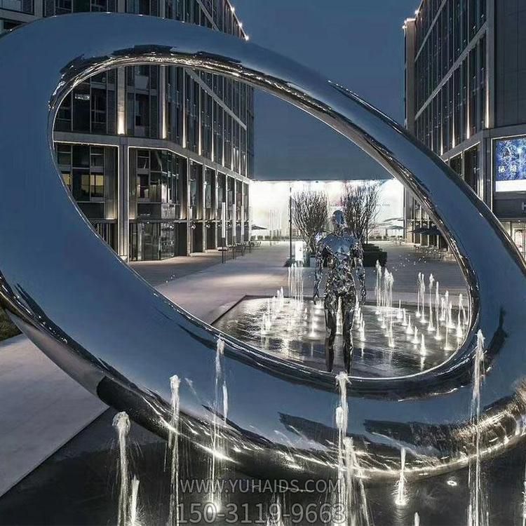 不銹鋼噴泉水景鏡面水簾圓環(huán)雕塑