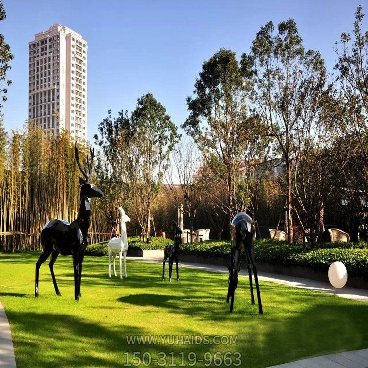 玻璃鋼鹿，抽象鹿，計劃塊面動物擺件雕塑