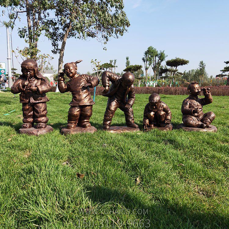 鑄銅小孩子，童趣系列小孩銅雕