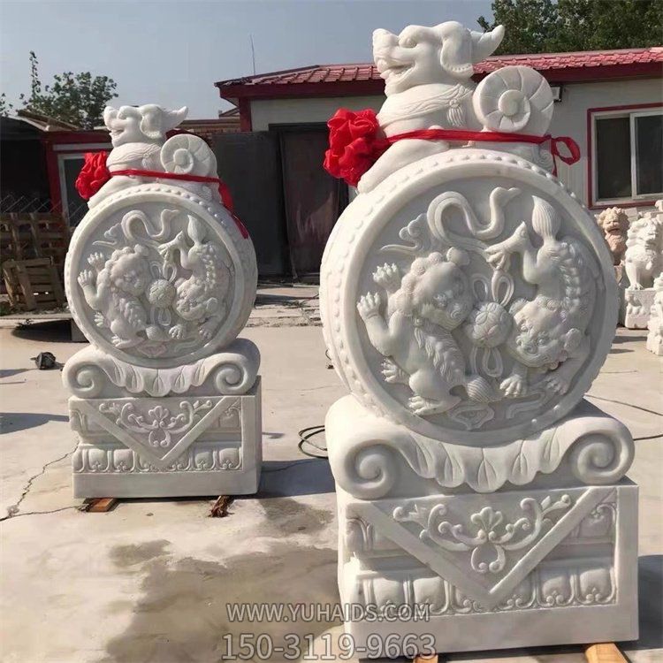 庭院門(mén)口門(mén)墩浮雕鎮(zhèn)宅貔貅抱鼓石雕塑