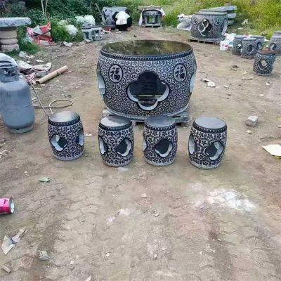 石雕桌凳，青石圓桌凳