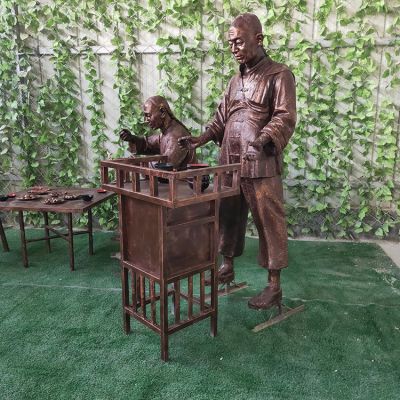 吃面，玻璃鋼仿銅民俗生活場景雕塑