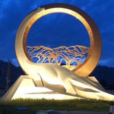 廣場大型不銹鋼圓環(huán)鏤空假山景觀雕塑