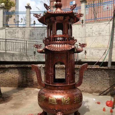 圓形，多層，鑄銅焚香爐