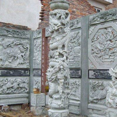 古建高浮雕壁畫(huà)，盤(pán)龍柱