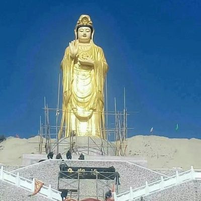 戶外寺廟大型貼金觀音菩薩雕塑