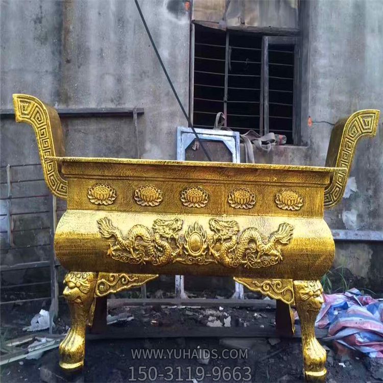 道教長(zhǎng)形露天漆金燒香仿古鼎香爐雕塑