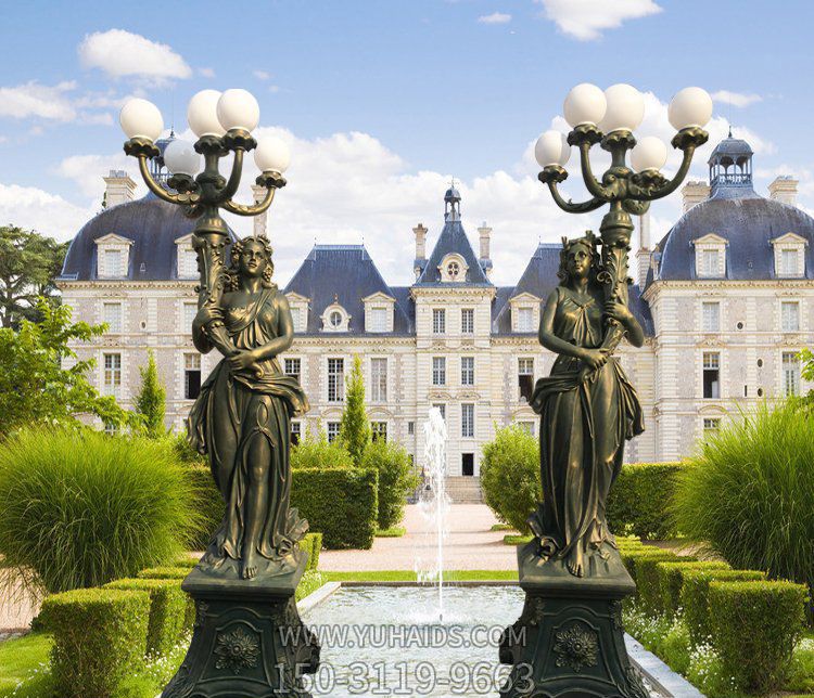 別墅景觀(guān)西方路燈銅雕女性雕塑