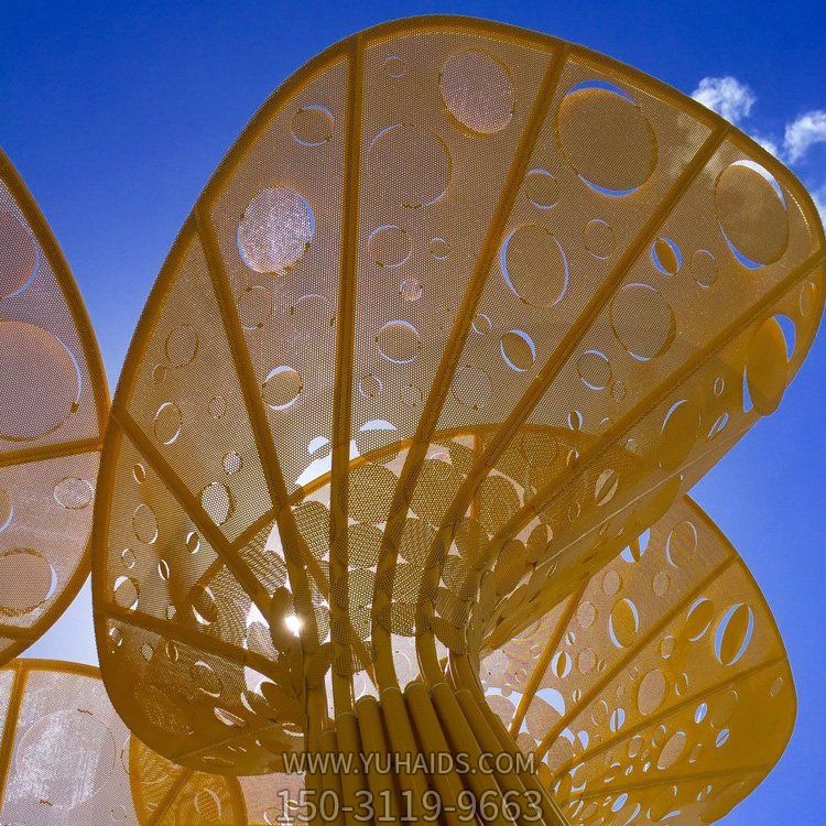 鐵藝不銹鋼抽象樹，大型樹葉遮陽亭子雕塑