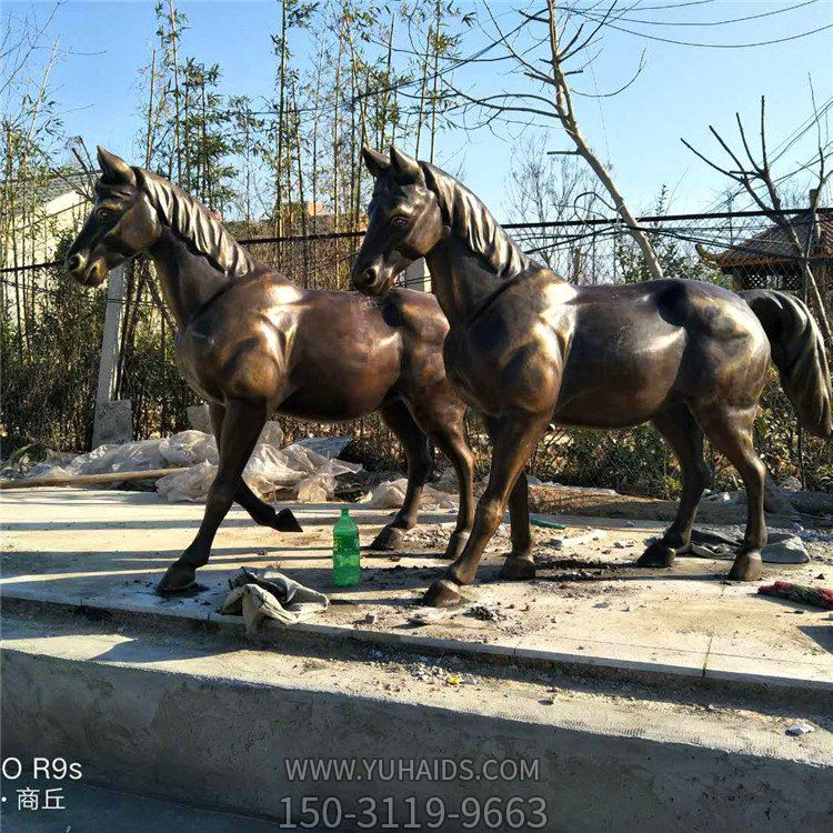 銅雕馬兒，肌肉強健的馬雕塑