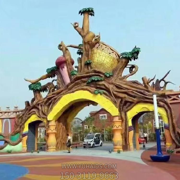 玻璃鋼卡通兒童主題樂(lè)園迎賓門(mén)頭樹(shù)枝拱門(mén)雕塑