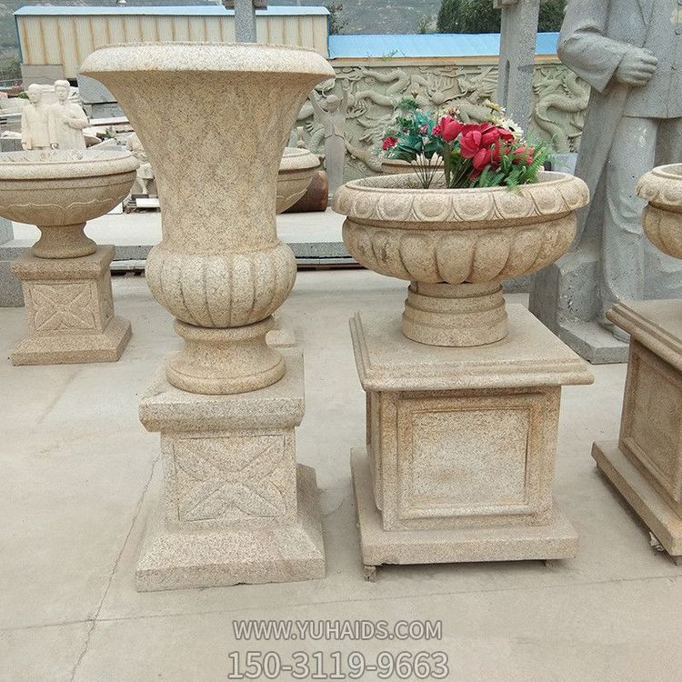 戶(hù)外別墅晚霞紅石雕花盆花缽雕塑