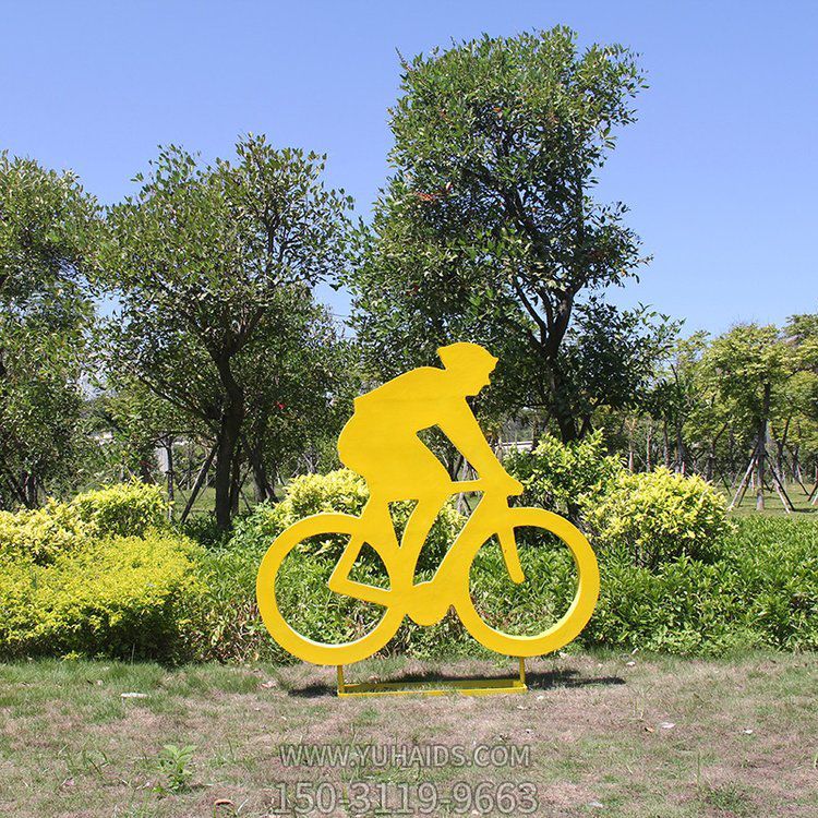 鐵藝剪影騎行人物，騎自行車雕塑