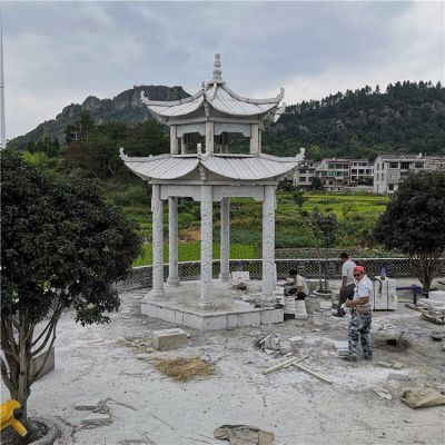 石雕涼亭，雙層六柱石亭子