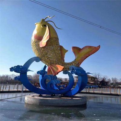 戶外廣場(chǎng)大型水景不銹鋼彩繪園林景觀鯉魚(yú)擺件