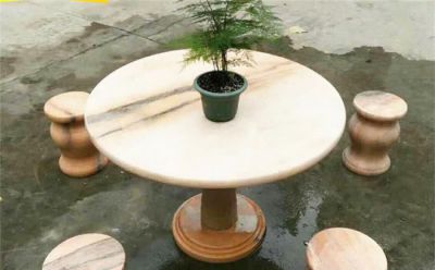 別墅家用晚霞紅石雕桌凳景觀擺件小品