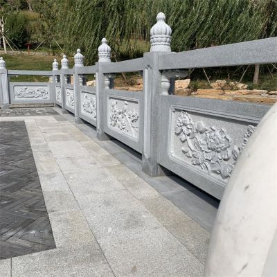 石雕欄桿，菊花紋石欄板