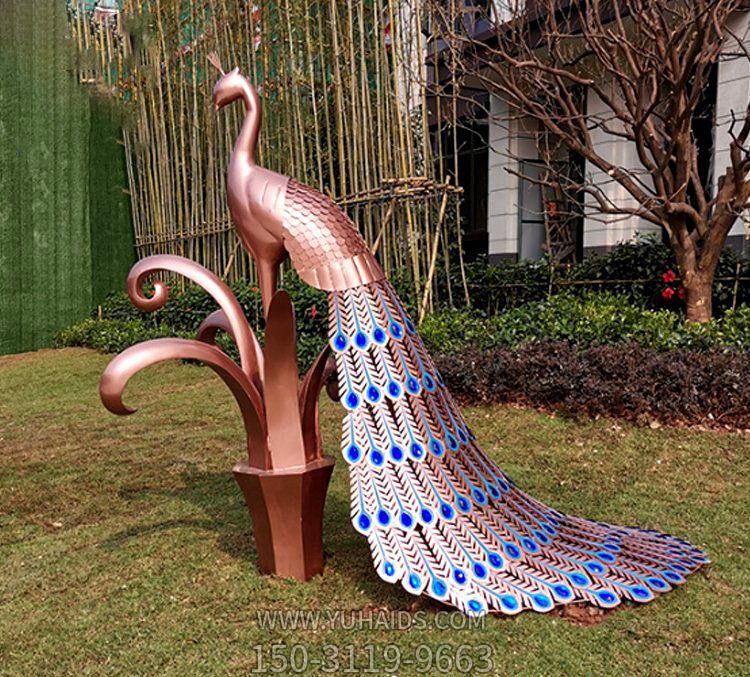 孔雀，不銹鋼烤漆動(dòng)物擺件雕塑