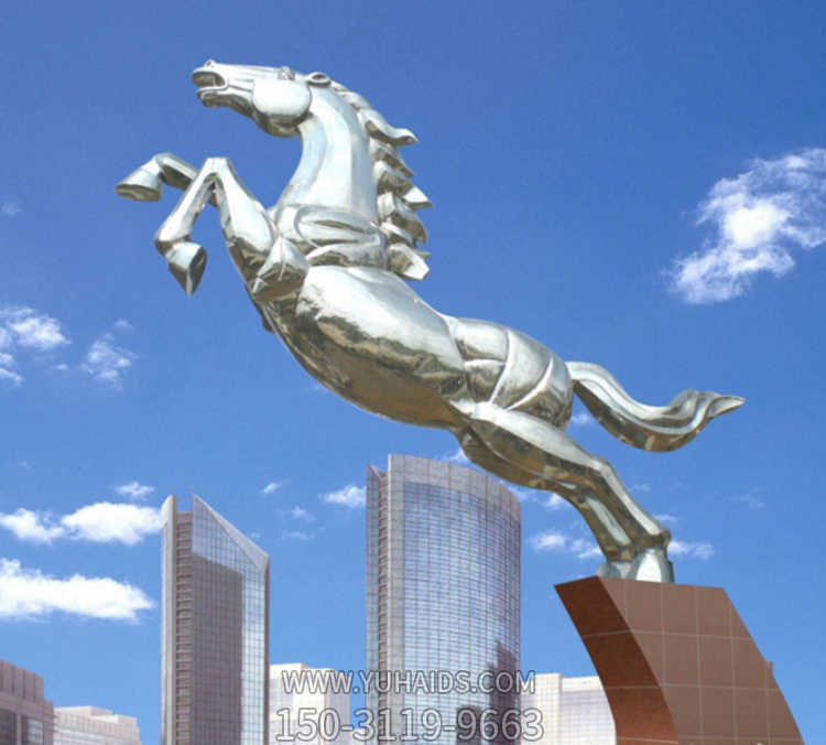 不銹鋼馬兒雕塑，鏡面騰空的馬兒雕塑，企業(yè)精神標識標志