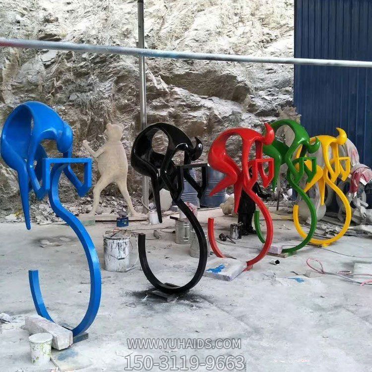 校園廣場(chǎng)景觀不銹鋼抽象騎自行車人物運(yùn)動(dòng)雕塑