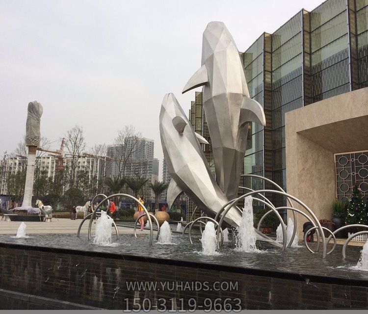 金屬海洋動(dòng)物景觀(guān)  戶(hù)外廣場(chǎng)不銹鋼鏡面創(chuàng)意海豚雕塑