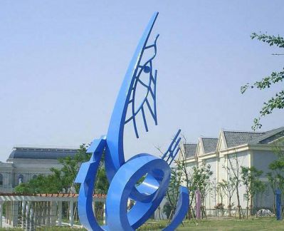 城市街道裝飾藍(lán)色簡約不銹鋼魚雕塑