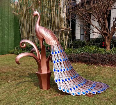 孔雀，不銹鋼烤漆動物擺件