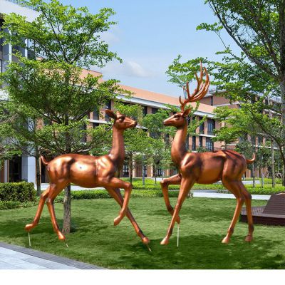 玻璃鋼梅花鹿，仿銅雌雄鹿雕塑
