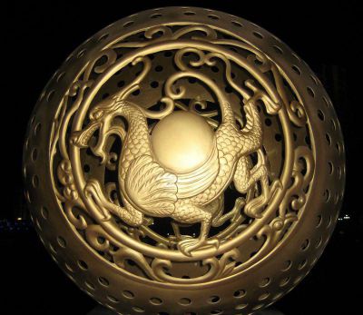 戶外銅鑄臥龍球體雕塑